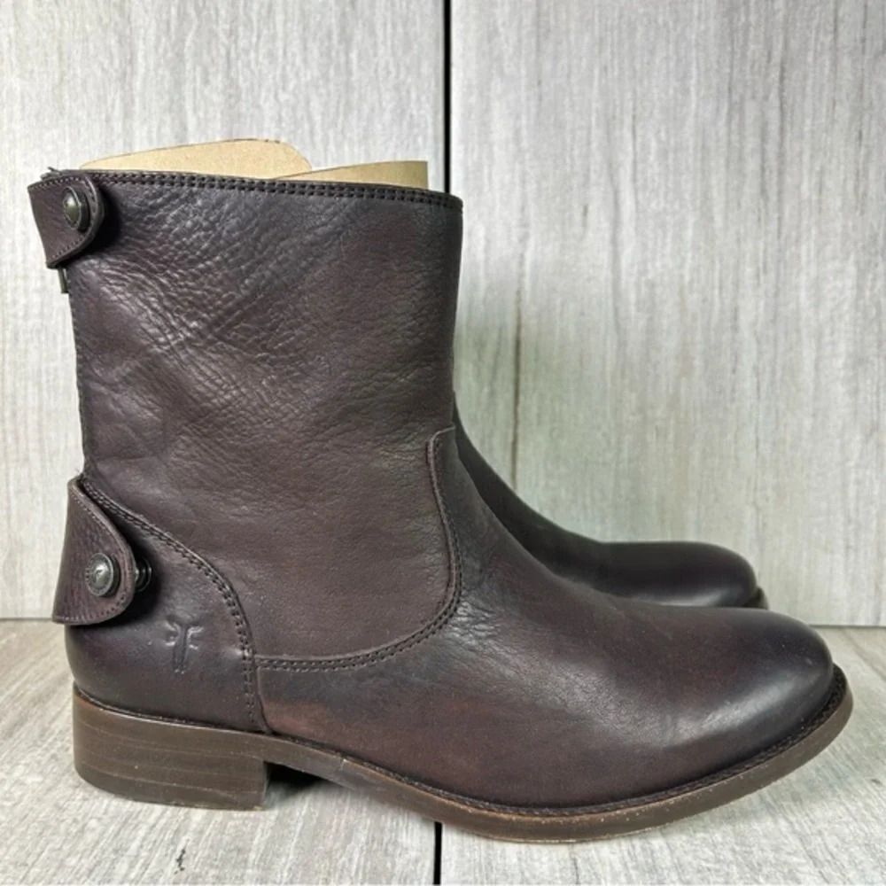 Frye Melissa Button Zip Up Short Ankle Bootie Brown Leather Shoe Womens Size 6 B